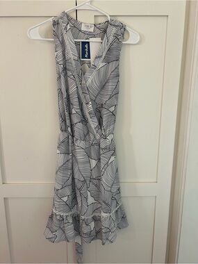 Sienna Sky Black & White Leaf-Print Wrap Mini Dress